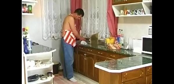  Granny Gets Her Hairy Pussy Stuffed In The Kitchen